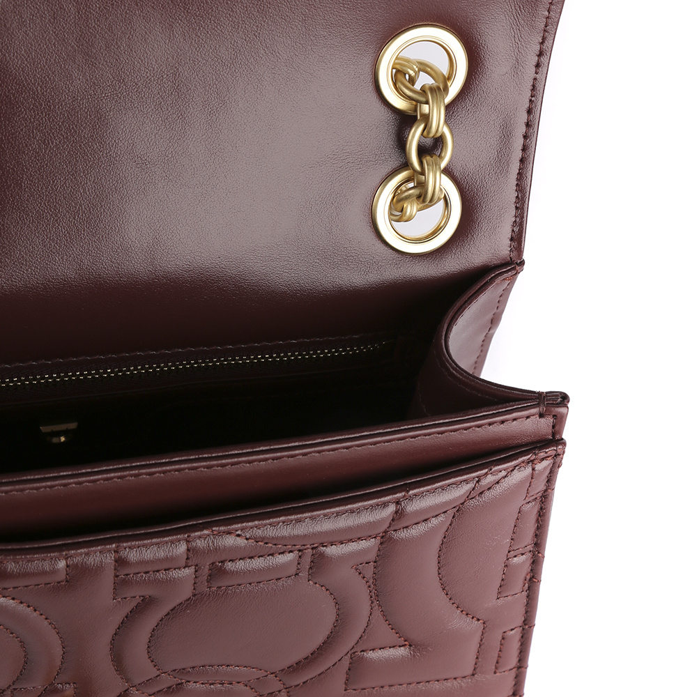 Ferragamo Large Gancini Logo Embossed Shoulder Bag In Red