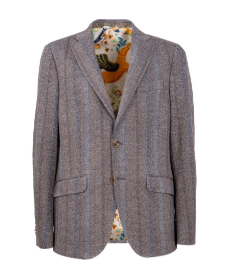 Etro Herringbone Tonal Striped Blazer In Gray