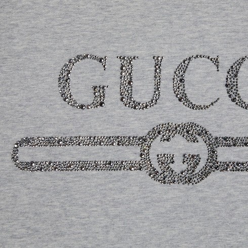 Gucci Men Rhinestone Hoodie In Gray