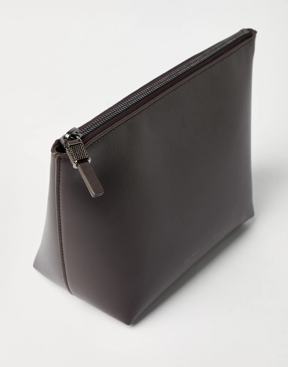 Brunello Cucinelli Shiny Calfskin Clutch With Pull Tab In Brown