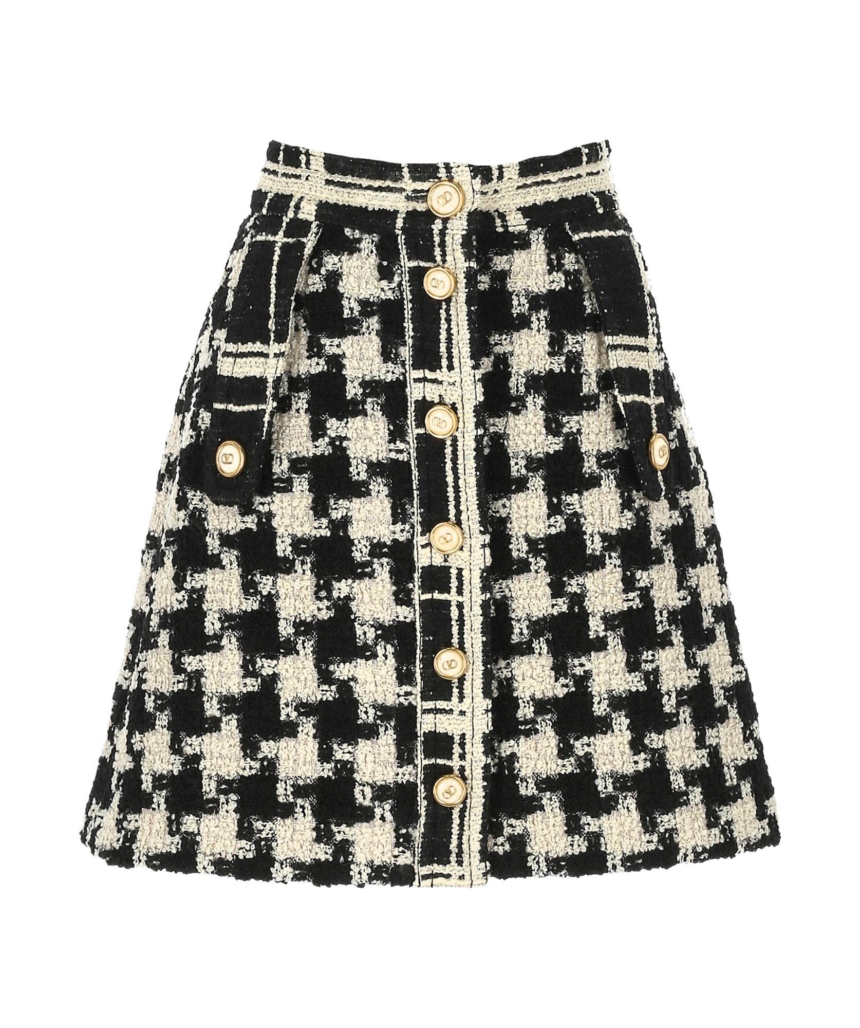Valentino Houndstooth High-waisted Skirt Button Detailing In Black