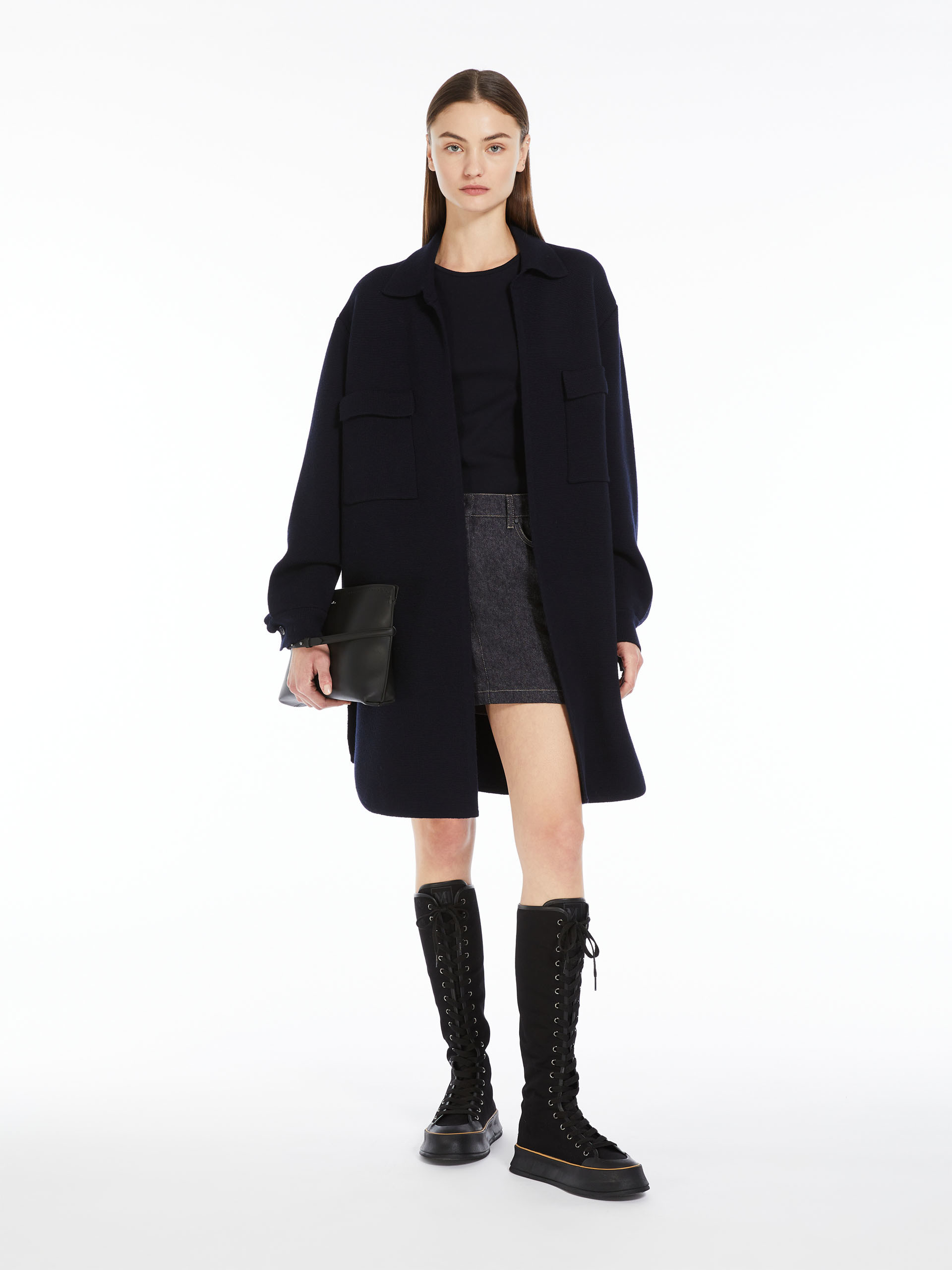 Max Mara Logo Denim Skirt In Black