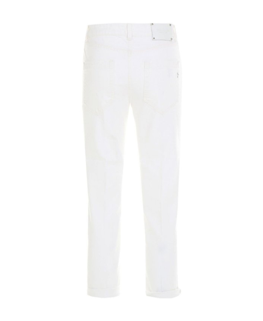 Dondup Cropped Cotton-blend Denim Jeans With Button Detailing In White