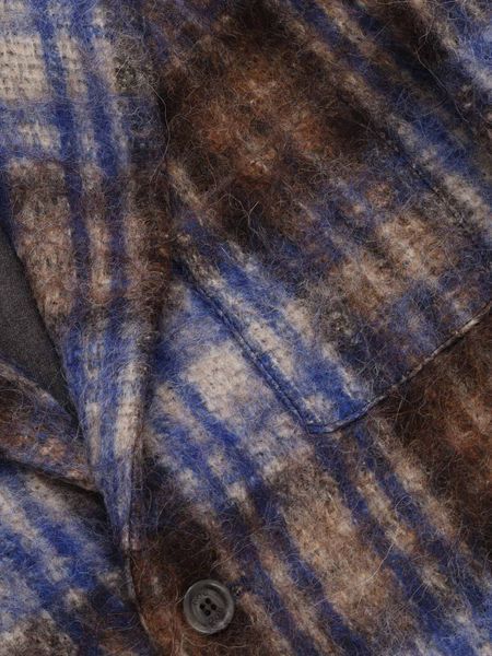 Douuod Grey/blue Wool Blend Checked Coat In Black