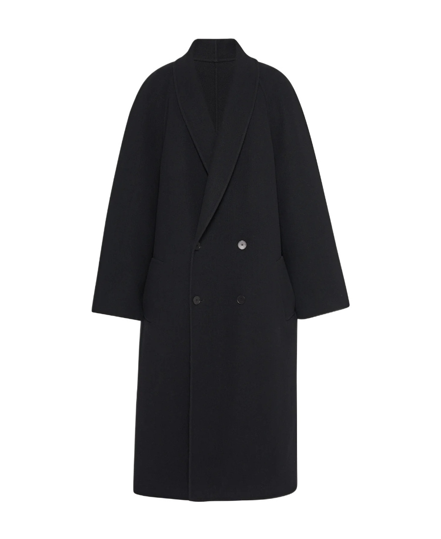 The Row Double-breasted Wool Coat In Black