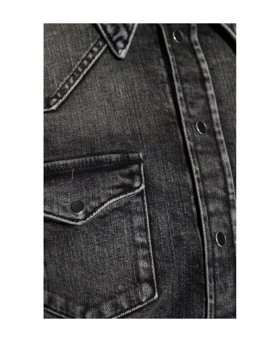 Dolce & Gabbana Black Washed Cotton Snap Long Sleeve Casual Shirt In Black