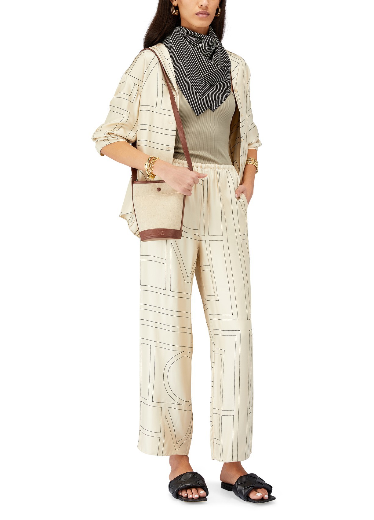 Totême Toteme Monogram Embroidered Pajama Pants In White