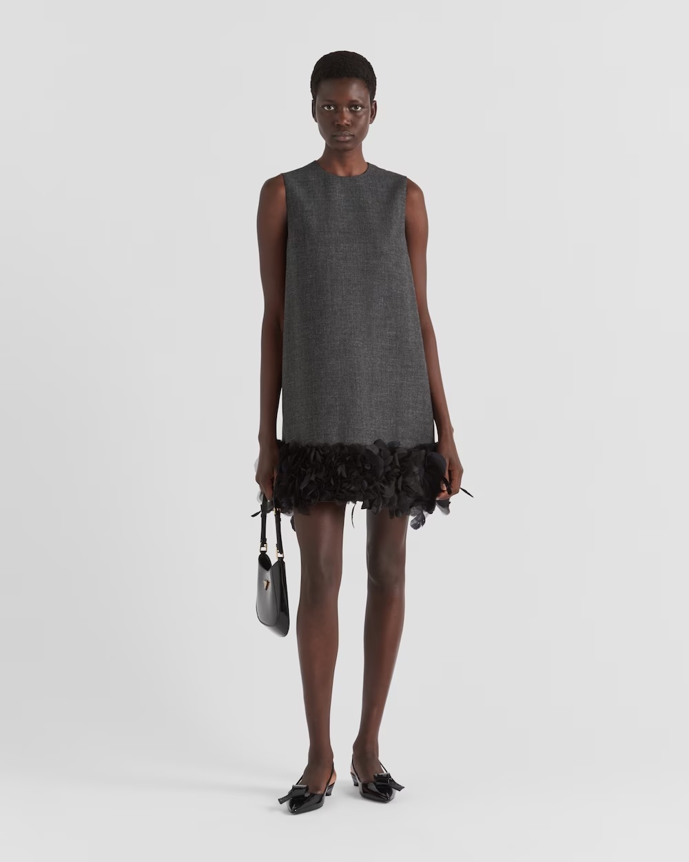 Shop Prada Feather-detail Mini Dress In Gray