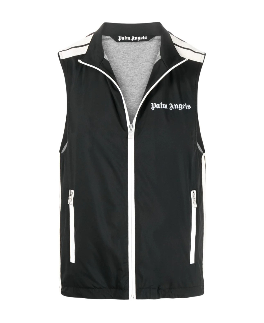 Palm Angels Logo Zip-front Sleeveless Jacket In Green