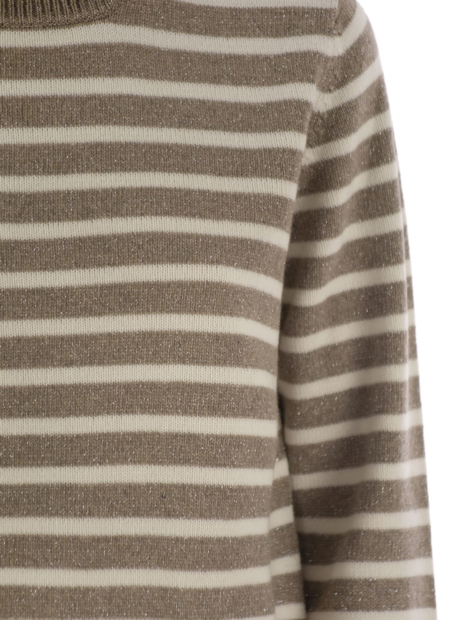 Brunello Cucinelli Striped Sequin-embellished Crewneck Jumper In Brown