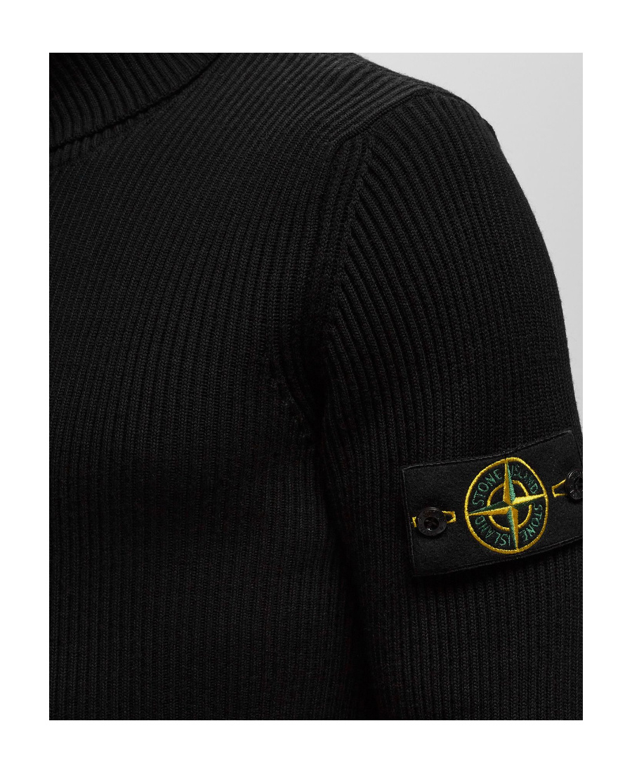 Stone Island Black 505a2 Winter Cotton Turtleneck In Black