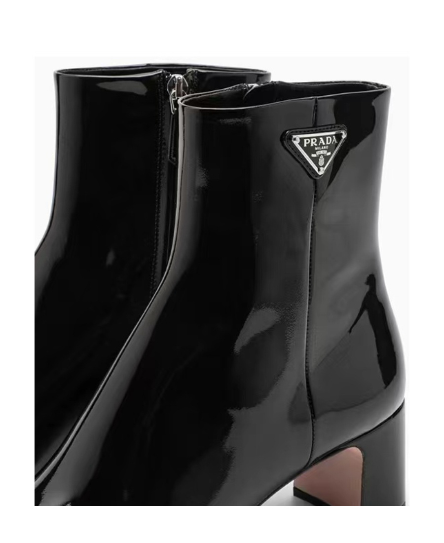 Prada Patent Block-heel Ankle Booties In Black