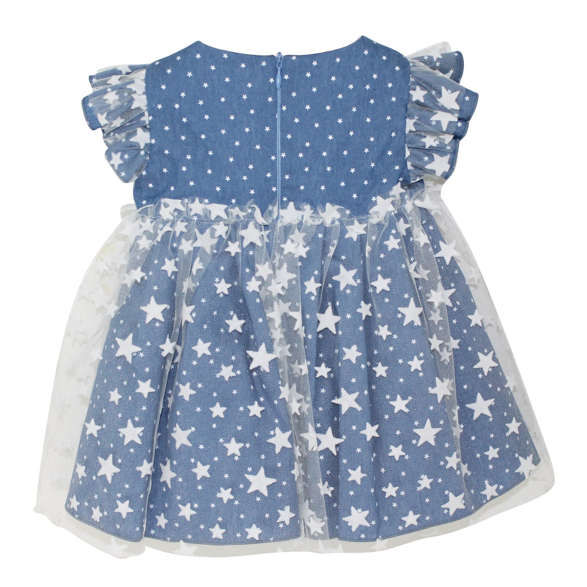 Miss Blumarine Abito Baby Girl Blu In Denim Di Cotone Stampato In Blue
