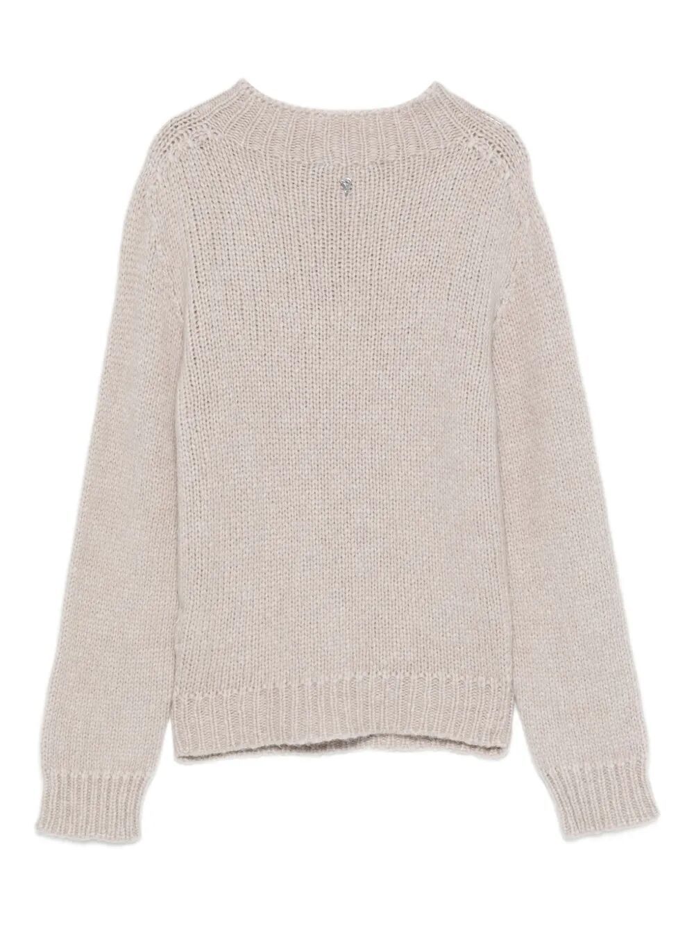 Dondup Open-knit Turtle-neck Sweater With Textured Pattern In Neutral