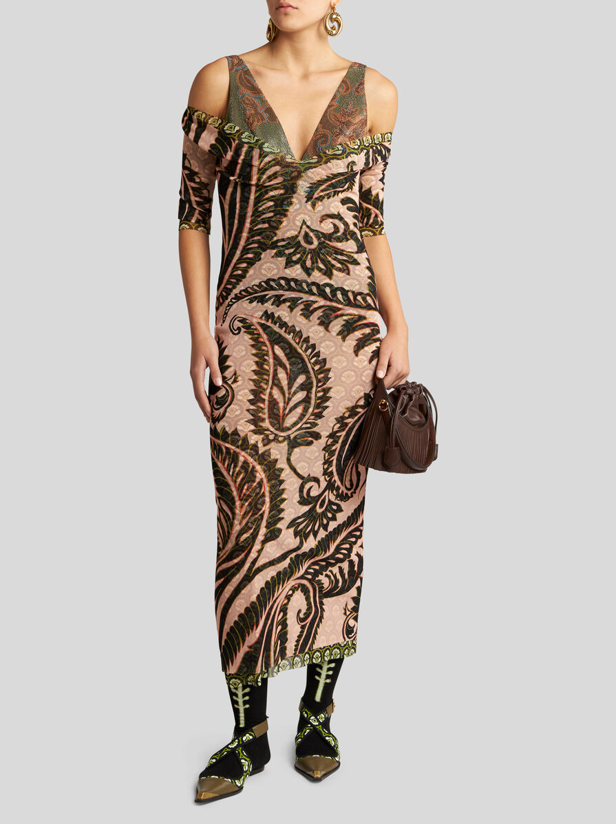 Shop Etro Printed Tulle Dress In Multicolor