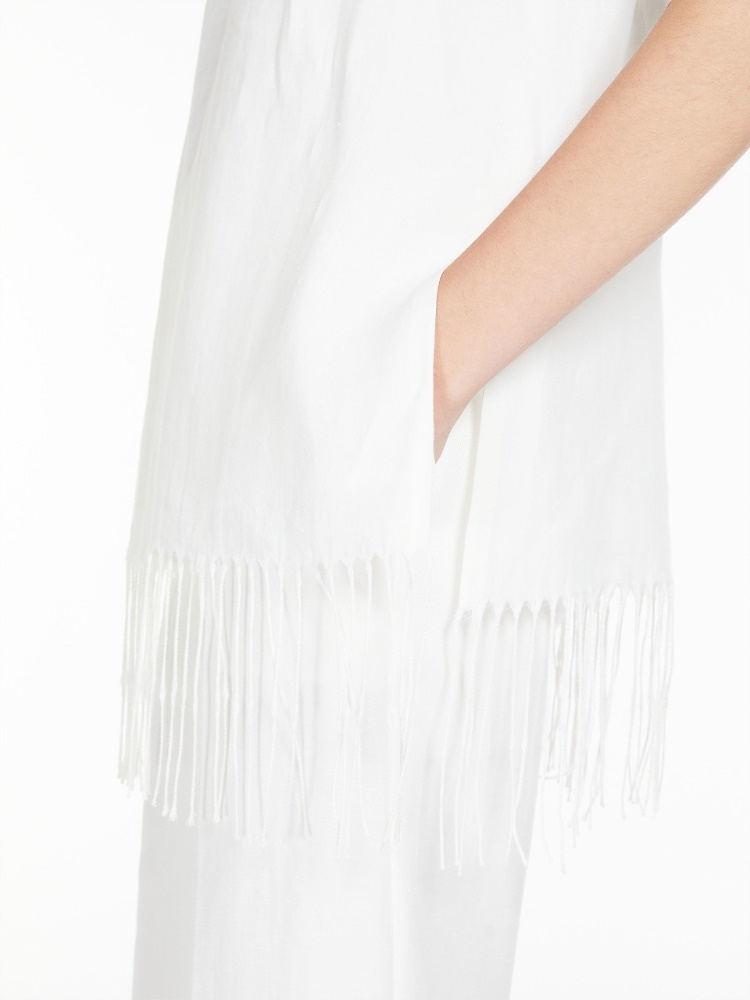 Max Mara Fringe-hem Linen Blouse In White
