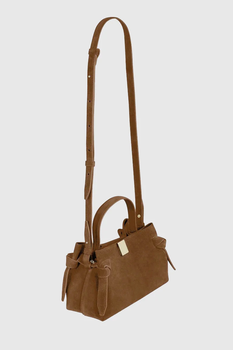 Yuzefi Gyoza Suede Cross Body Bag In Brown