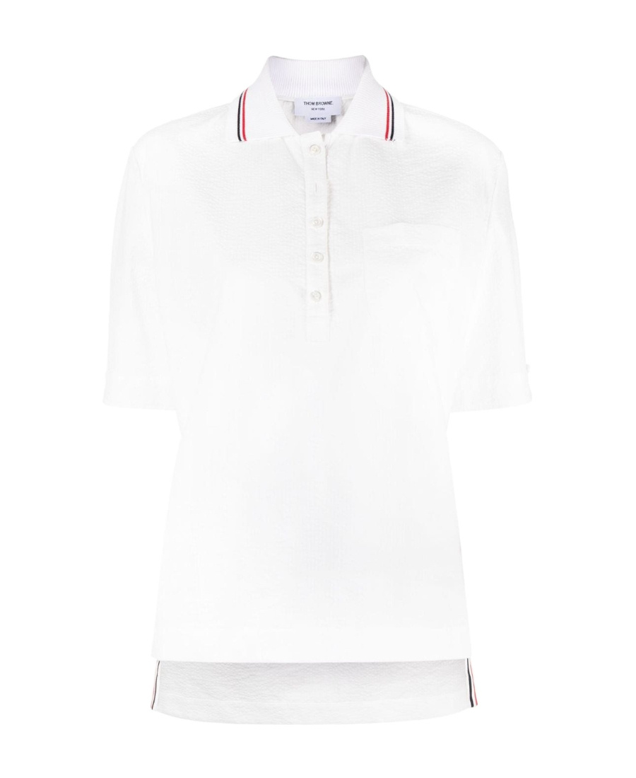 Thom Browne Striped Collar Embroidery Polo Shirt In White