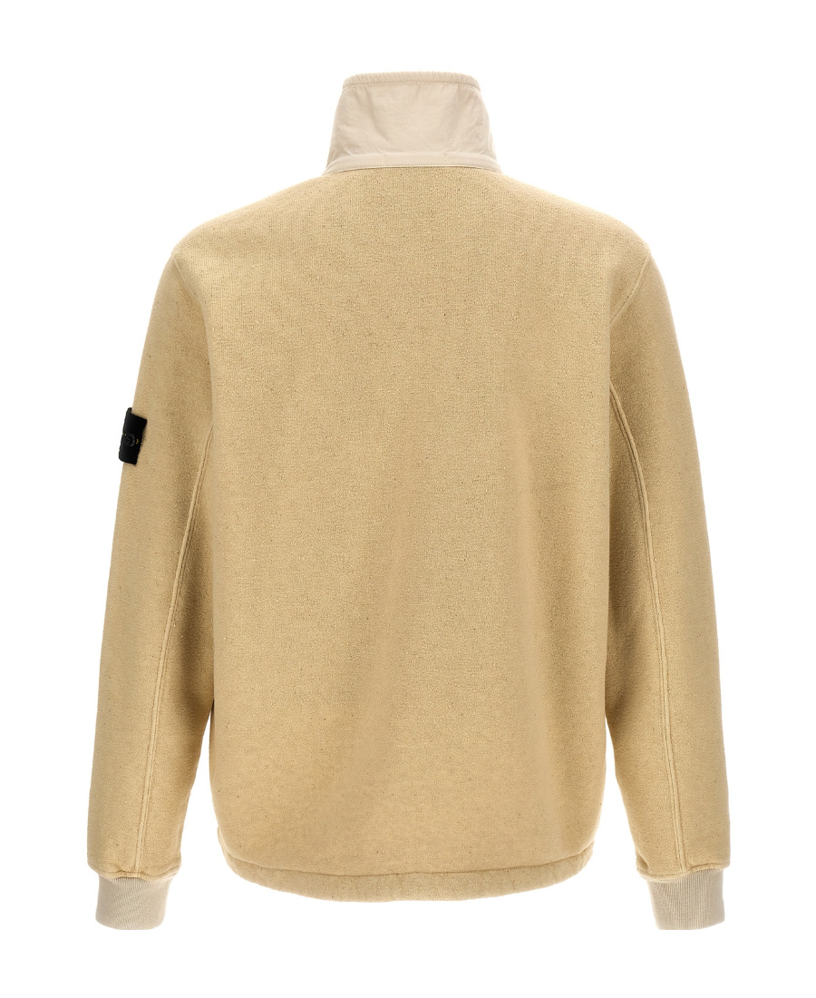 Stone Island Fleece-lined Panelled Zip-up Jacket In White