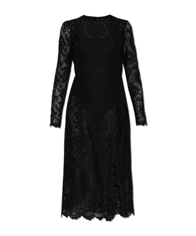Dolce & Gabbana Lace Insert Midi Dress In Black