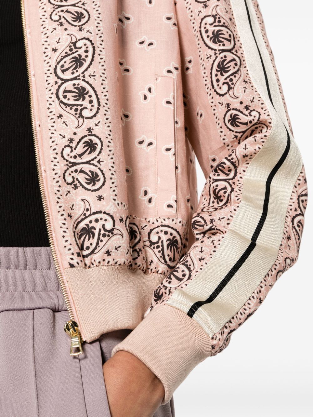 Palm Angels Pink\/white Linen Blend Print Bomber Jacket In Nude