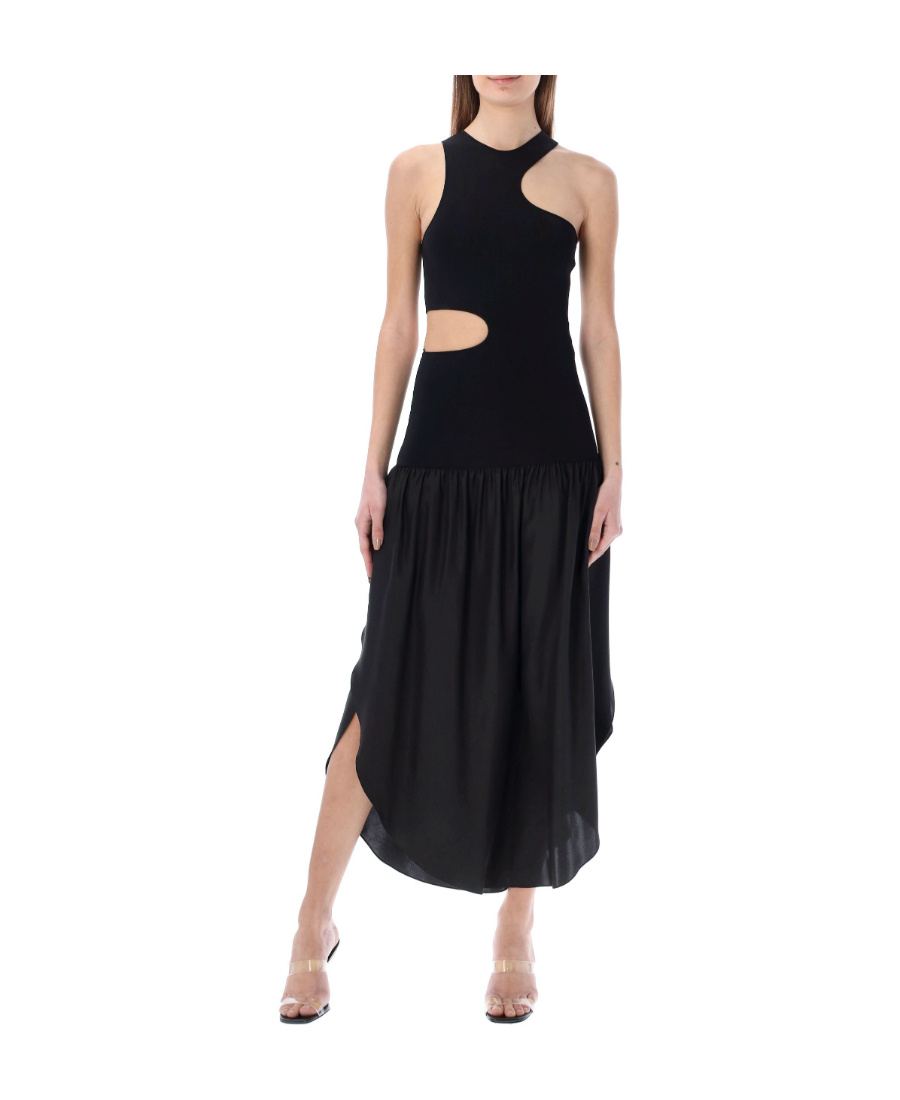 Stella Mccartney Asymmetric Cutout Stretch-jersey And Silk-satin Midi Dress In Black