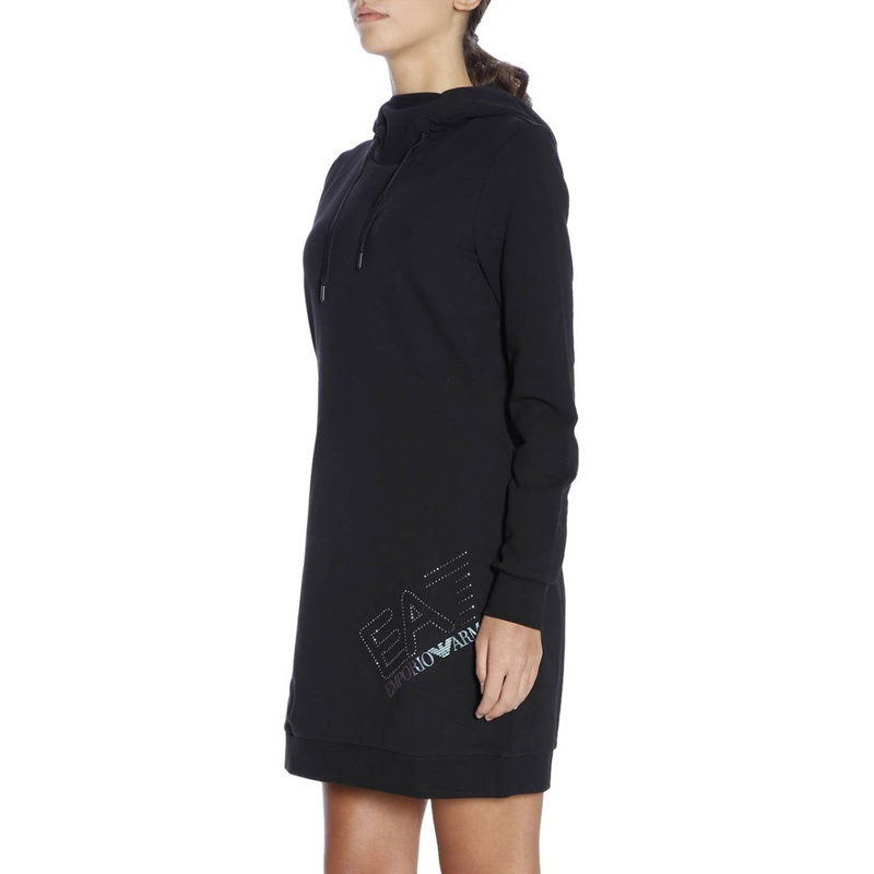 Emporio Armani Hooded Long-sleeved Dress In Black