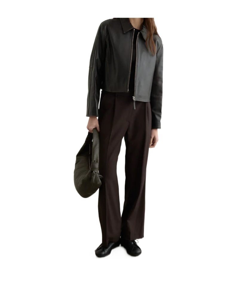 Low Classic Zip-front Cropped Leather Jacket In Black