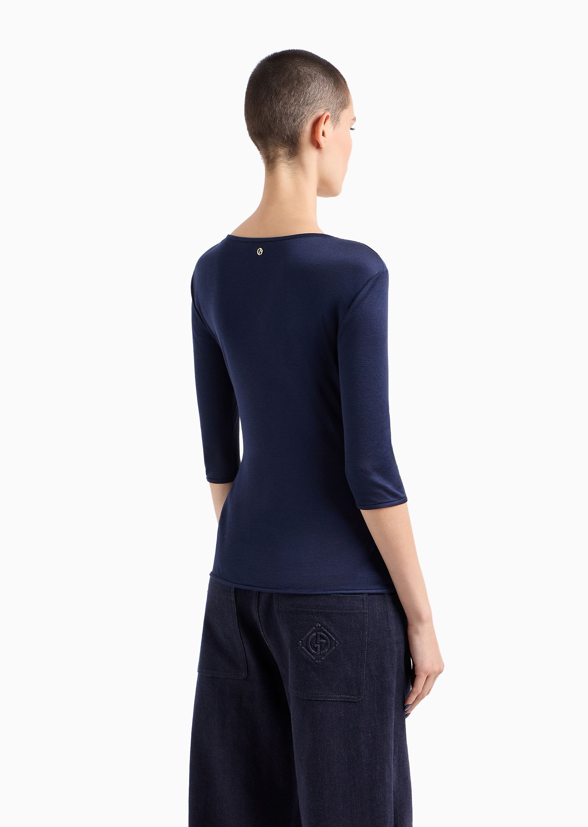 Giorgio Armani Official Store Silk-viscose Jersey V-neck Jumper In Blue