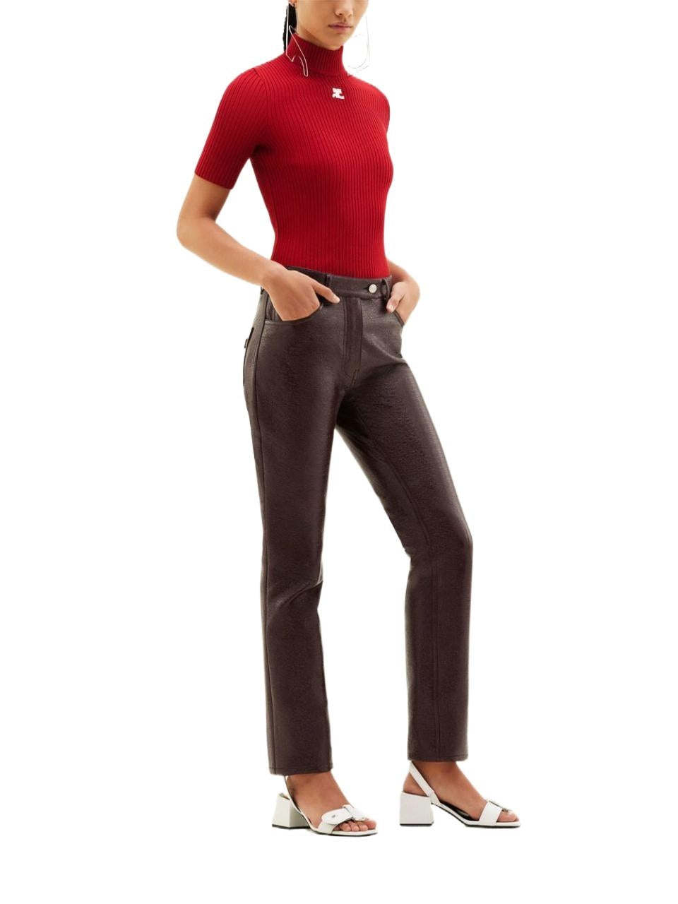 Shop Courrèges Reedition Cotton-blend Knitted Top In Red