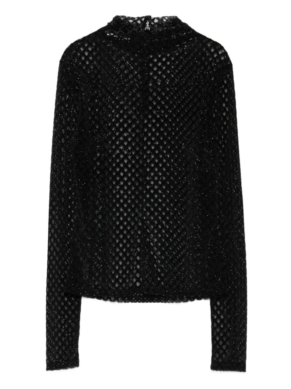 Patrizia Pepe Textured Black High-neck Top With Long Sleeves In Black