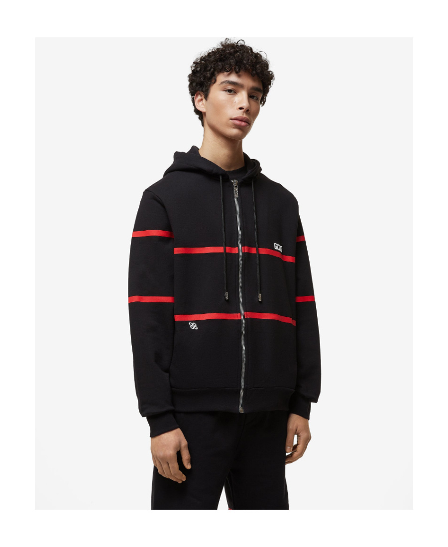 Gcds Stripe-print Zip-up Hoodie In Black