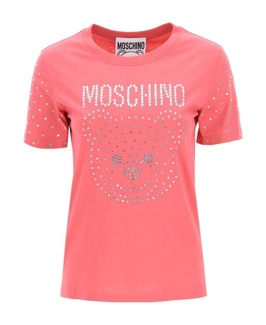 Moschino Teddy Crystal-embellished T-shirt In Pink