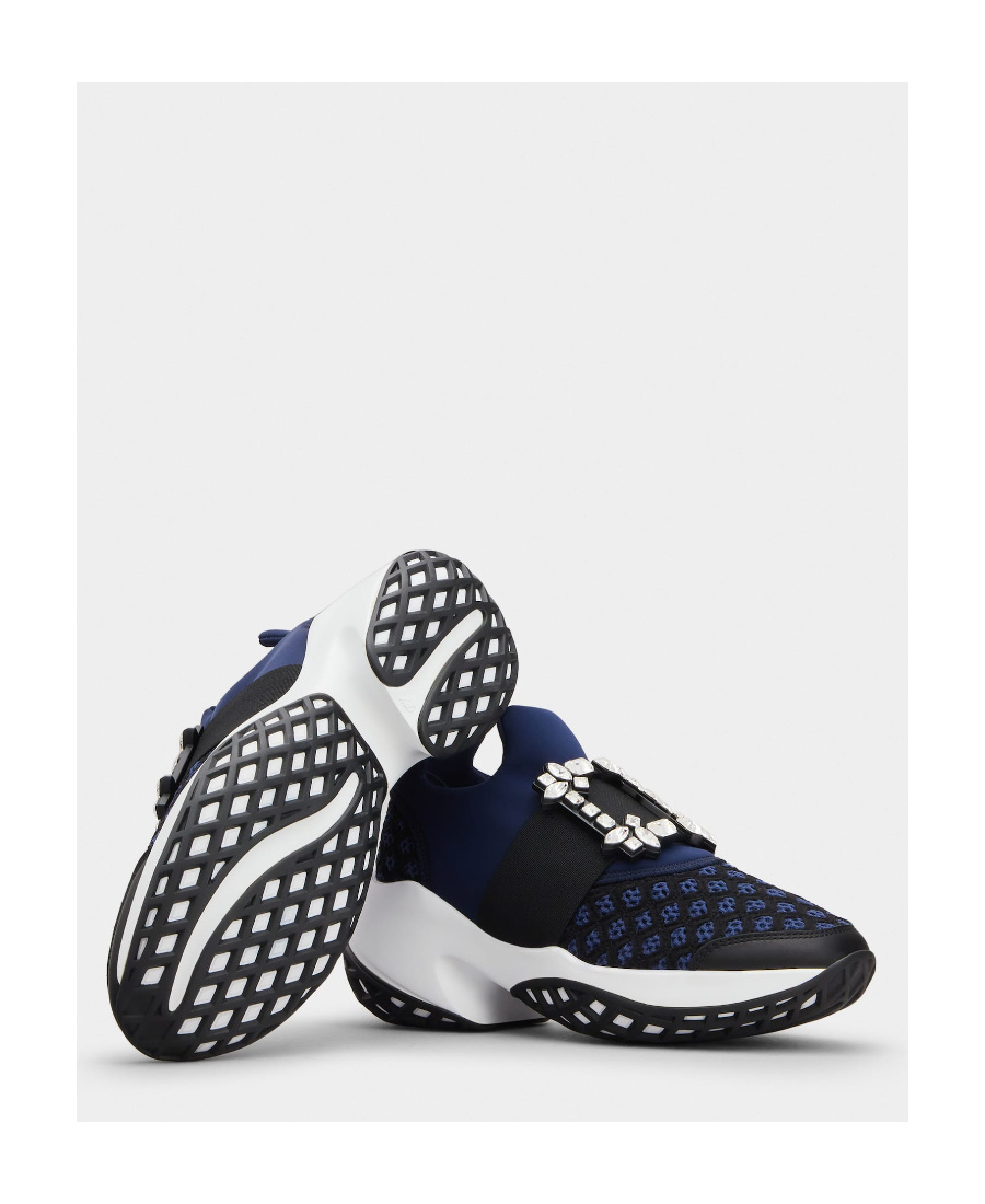 Roger Vivier Roger Viv Mesh Crystal Embellished Slip On Sneakers In Black Nylon In Black