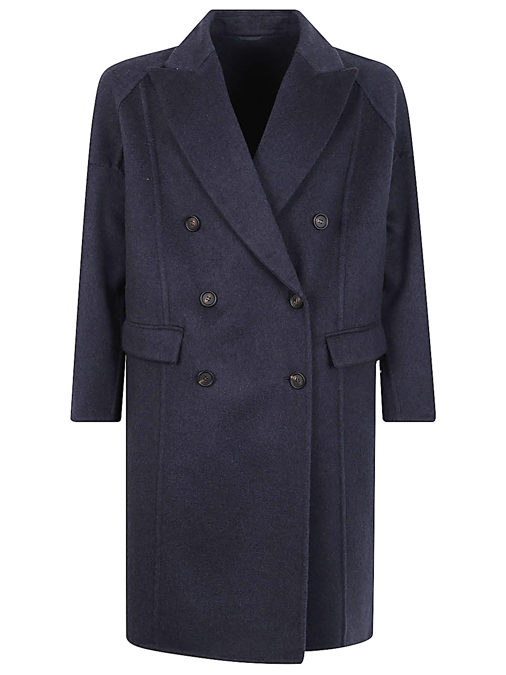 Brunello Cucinelli Double-breasted Black Cashmere Coat With Peak Lapels