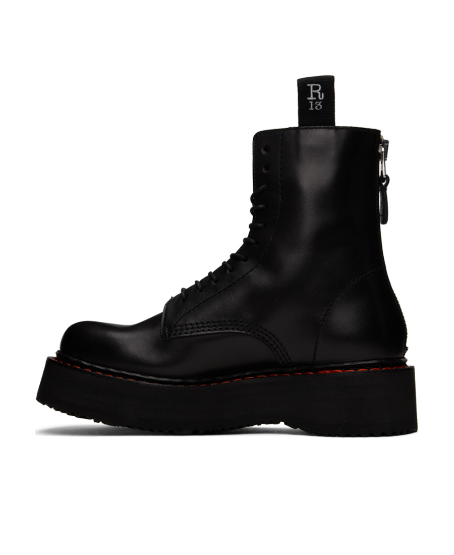 R13 Platform Leather Ankle Boots In Black