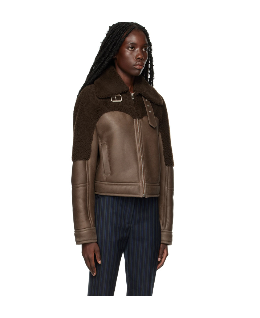 Ambush Brown Buckle Shearling Jacket In Black
