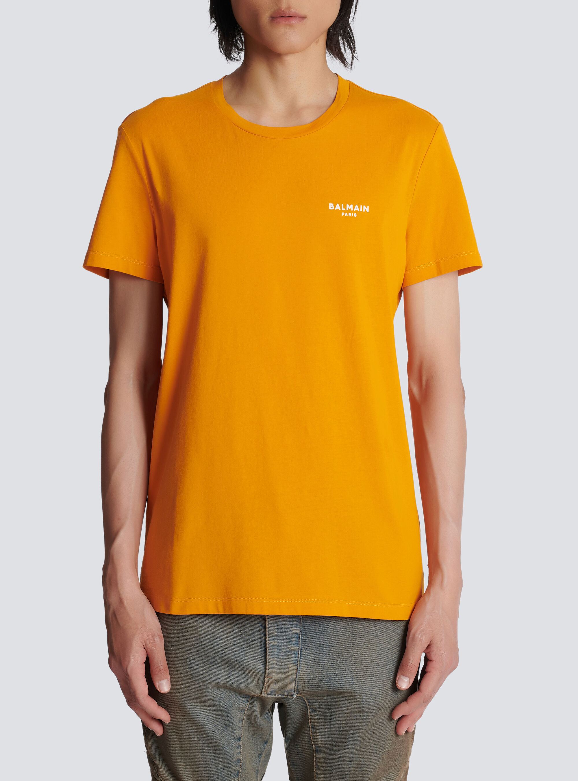 Shop Balmain Eco-responsible Cotton T-shirt With Logo Print In Yellow