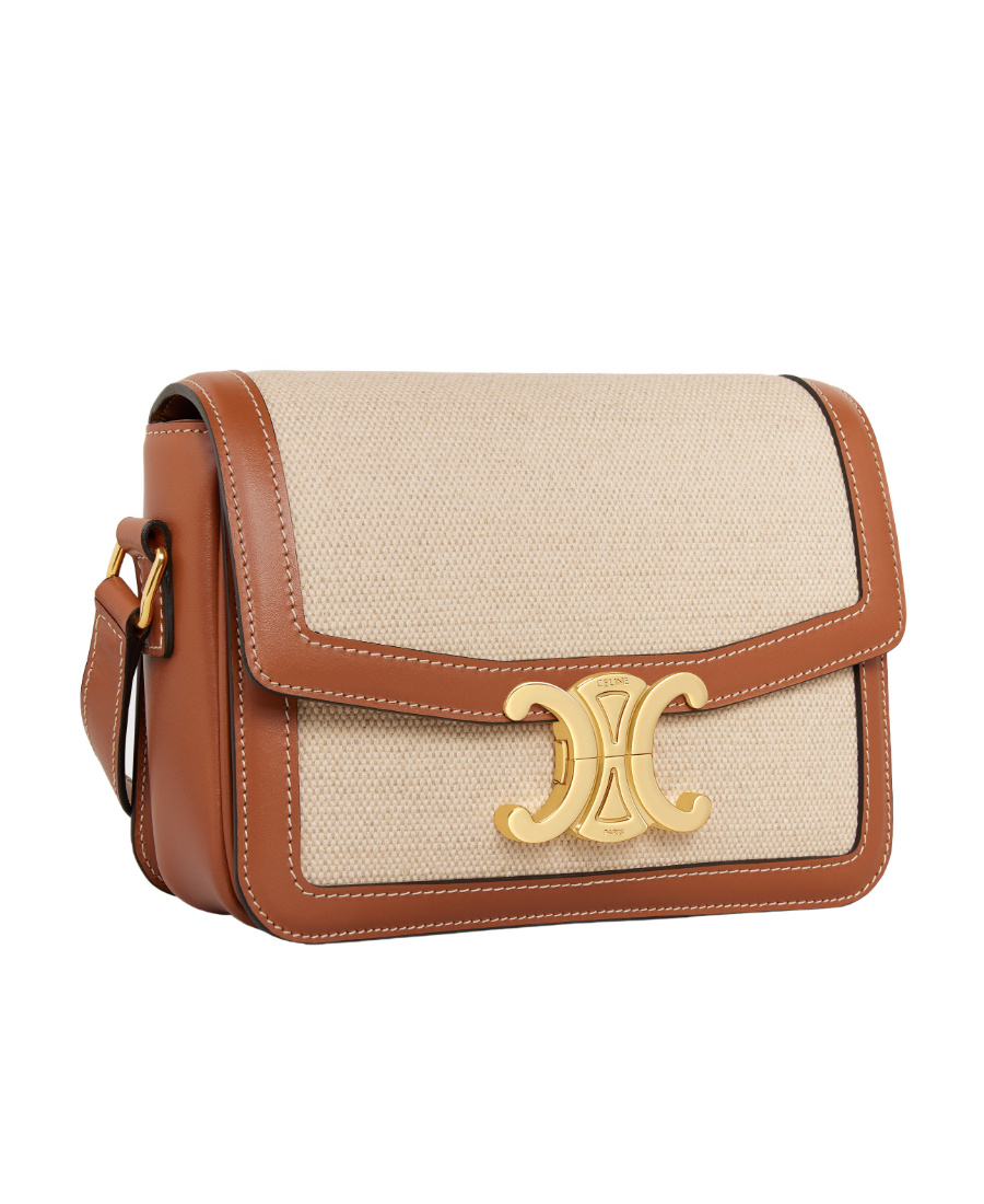 Celine Teen Triomphe Flip Shoulder Bag In Nude