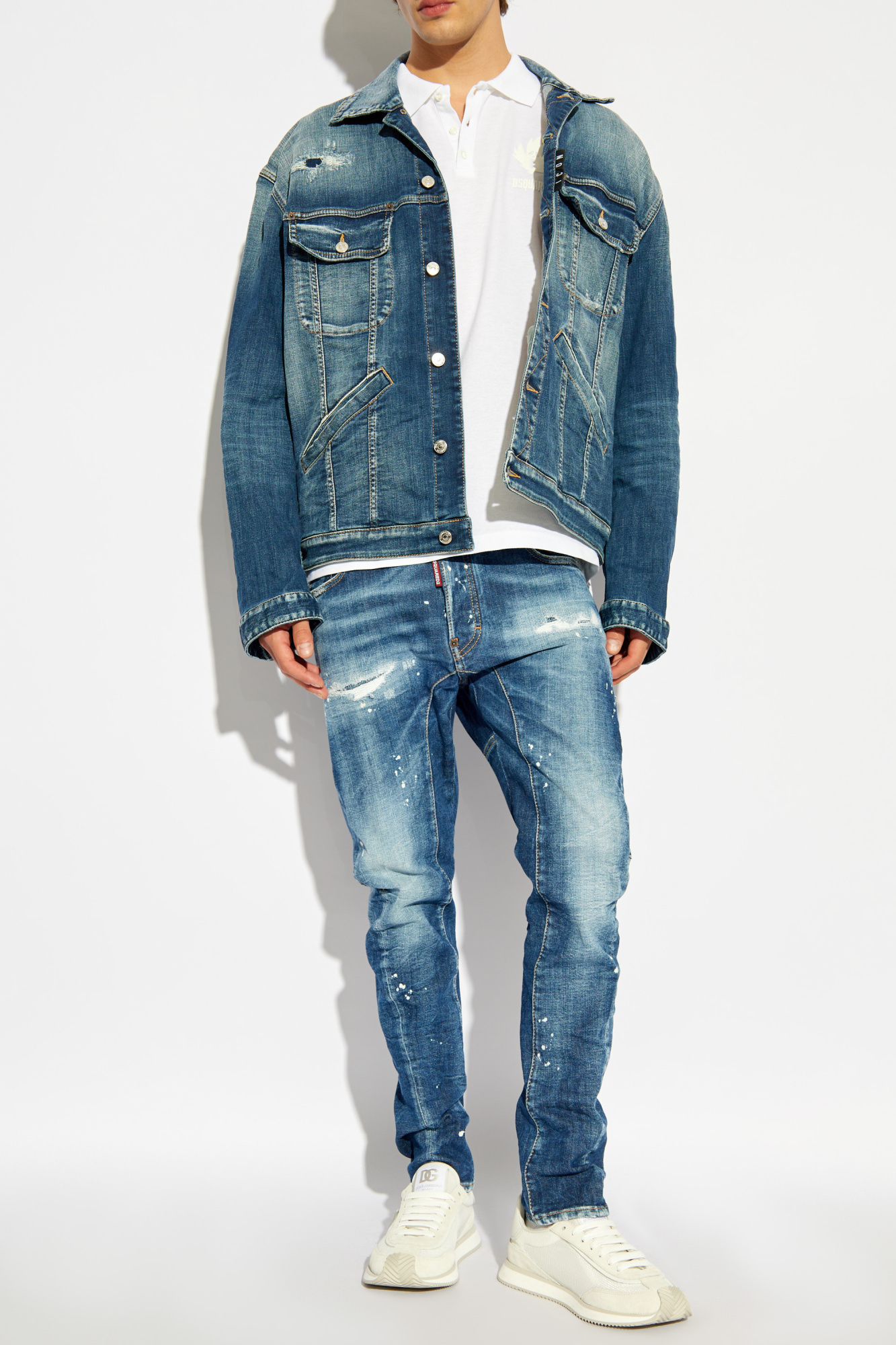 Dsquared2 Distressed Denim Jacket In Blue