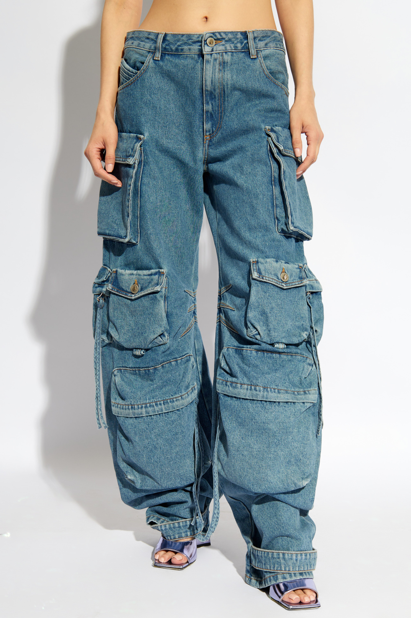 Attico Fern Wide Leg W Pockets Jeans Blue In Blue