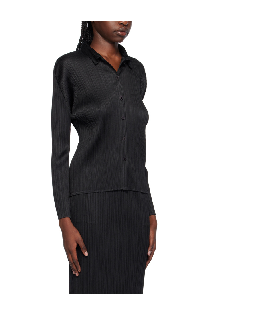 Issey Miyake Womens Black Pleated Collared Relaxed-fit Knitted Shirt In Black
