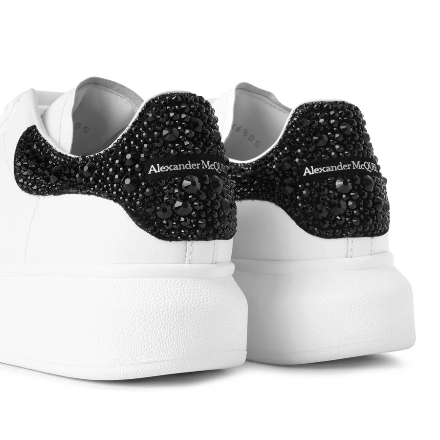 Alexander Mcqueen Crystal-embellished Leather Exaggerated-sole Sneakers In White