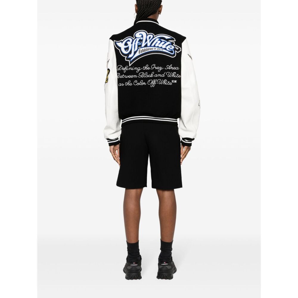 Off-white Logic Patch Varsity Jacket In Black
