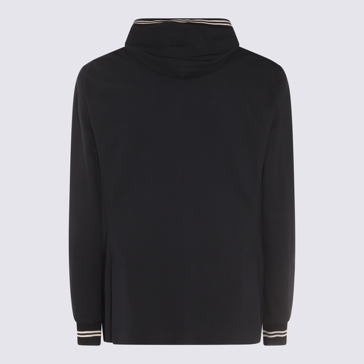 Eleventy Hooded Blazer With Front Pockets And Striped Trim In Black