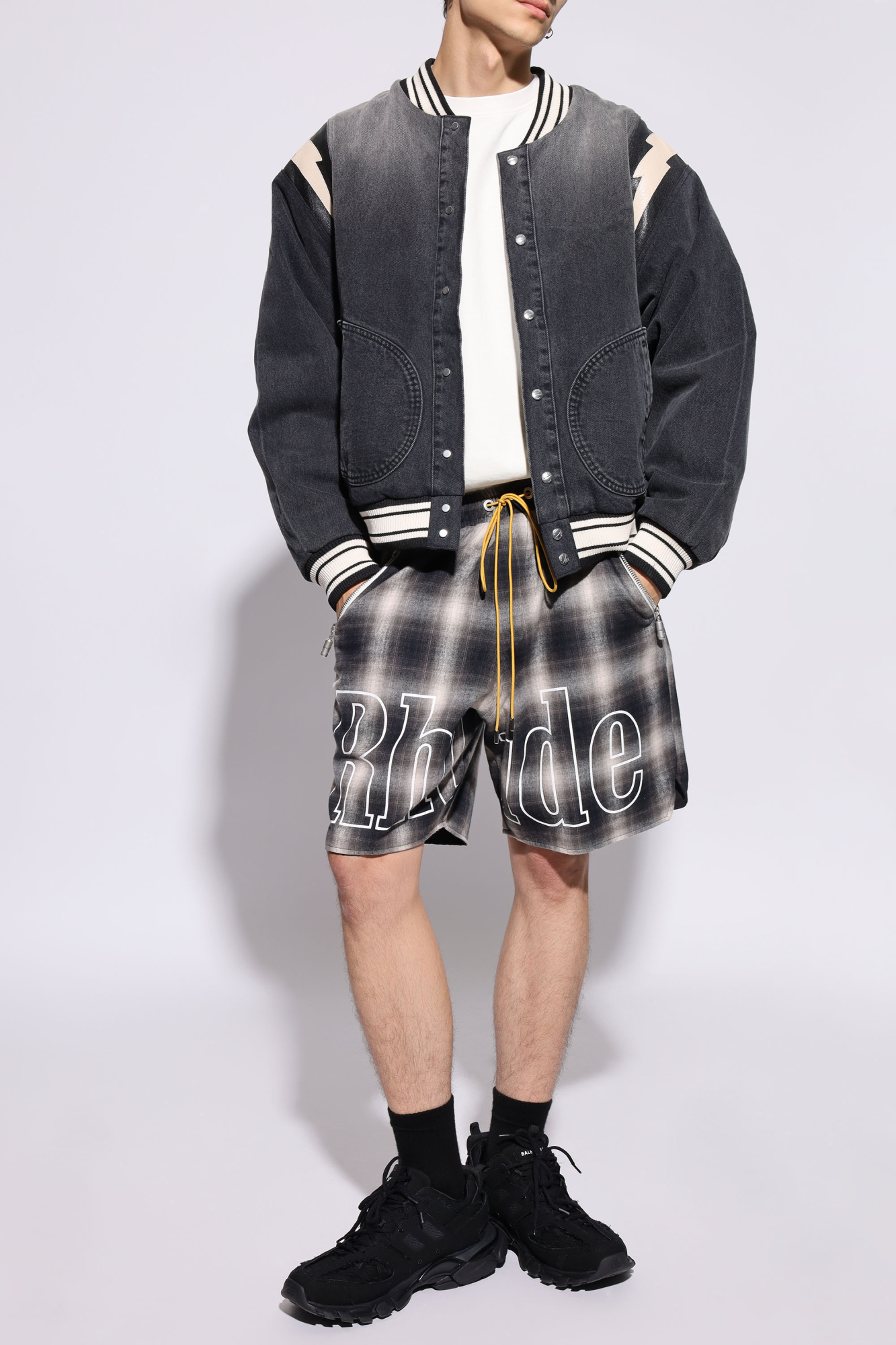 Shop Rhude Check-print Track Shorts In Black