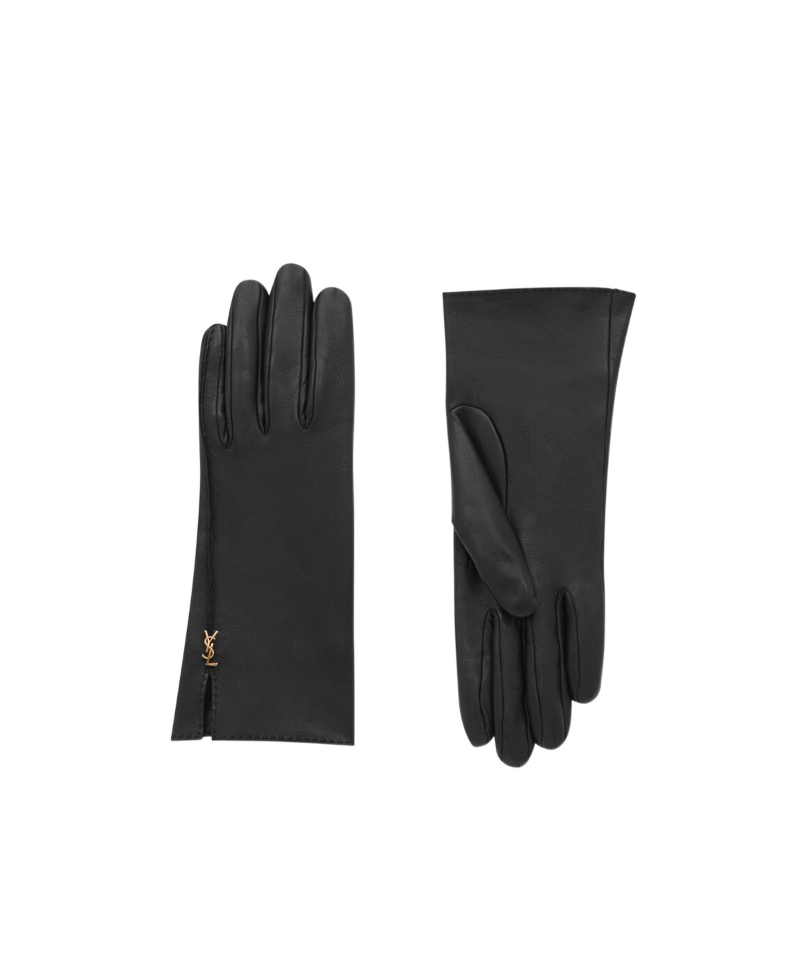 Saint Laurent Cassandre Leather Gloves In Black