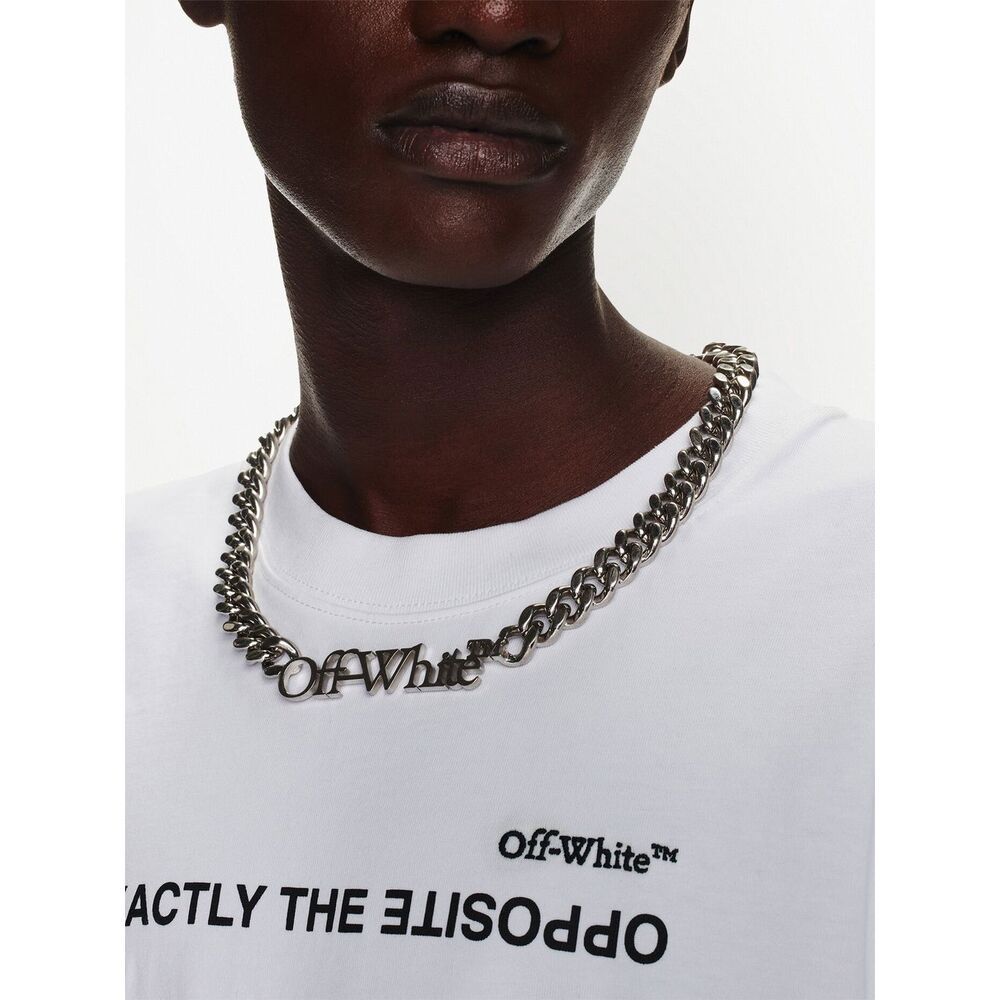 Off-white Bookish Logo Chain Necklace In Gray