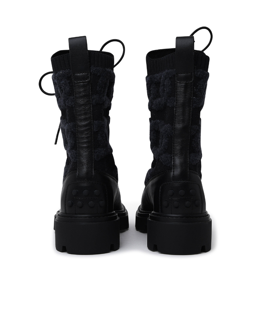 Tod's Shearling-logo Combat Boots In Black