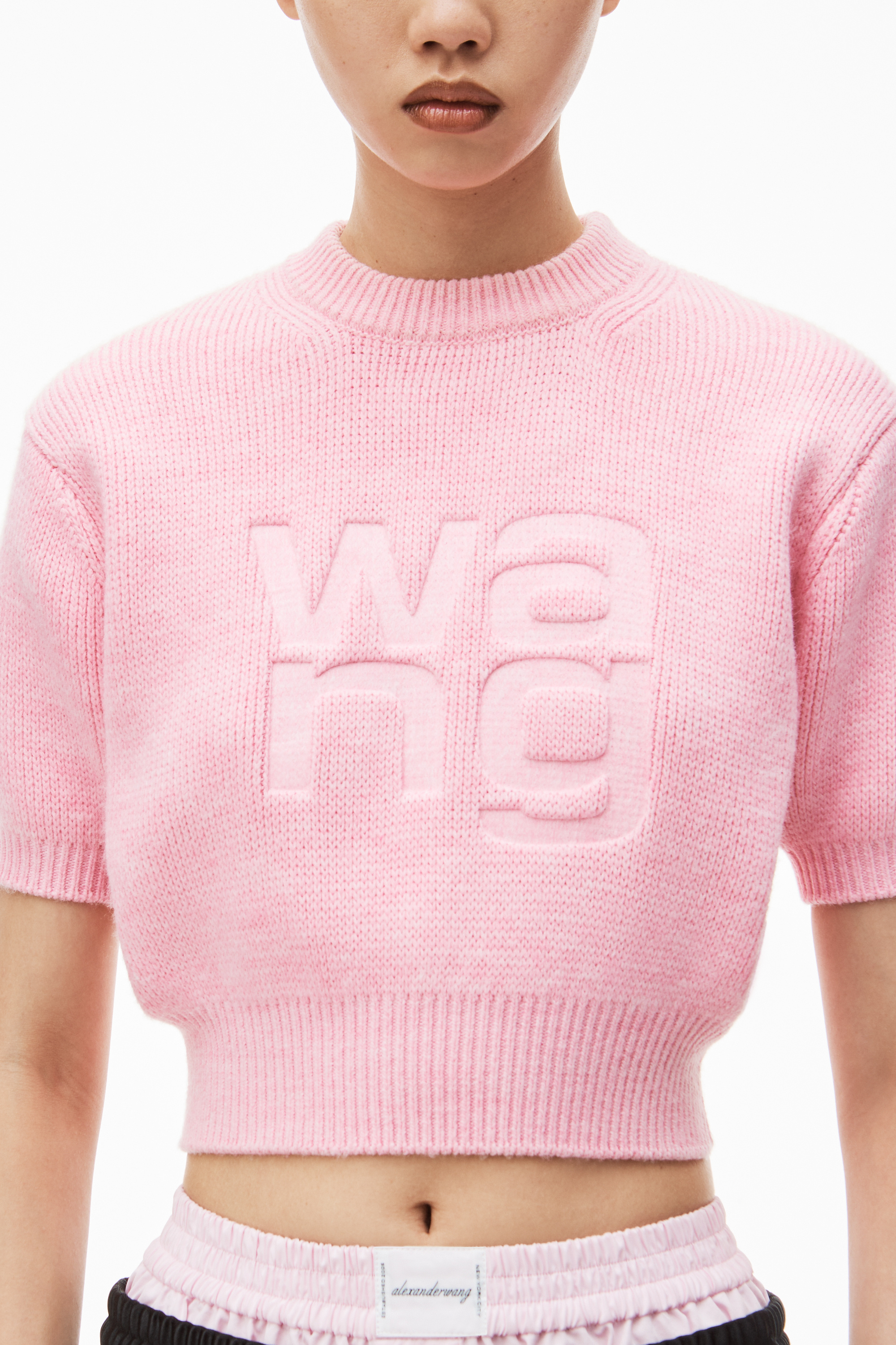 ALEXANDER WANG T DENSELY WOVEN ENGRAVED SHORT-SLEEVED PULLOVER